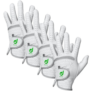 Dprofy Breathable White Cabretta Leather Golf Gloves 4-Pack