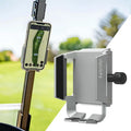 Silver Dprofy magnetic phone holder mounted on a golf cart.