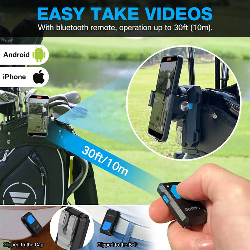 Dprofy magnetic golf phone holder bluetooth remote up to 30ft for easy videoing, storage case version.